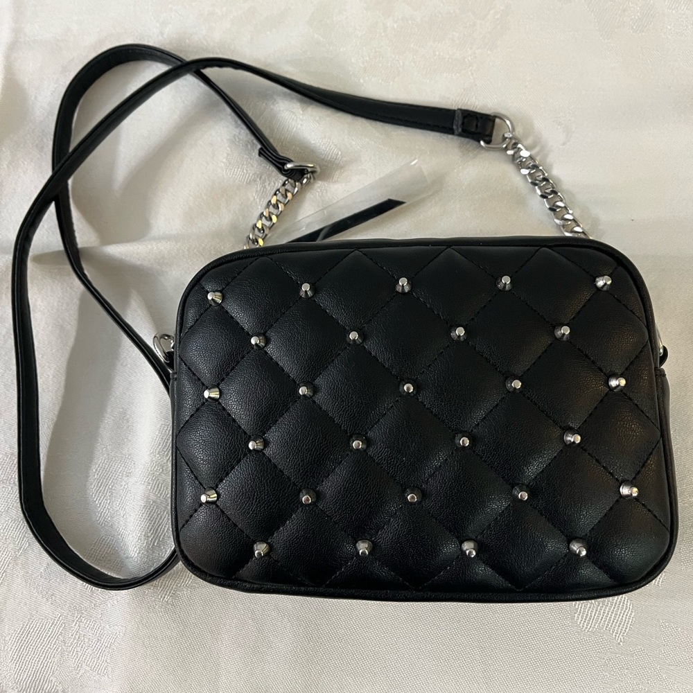 NWT. Rebecca Minkoff Black Quilted Studded Crossbody Bag